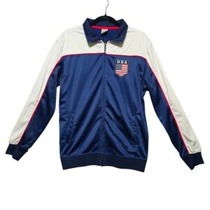 USA Olympics Track Jacket Mens Large Red White Blue Zip Patriotic Retro Athletic